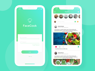 FaceCook cook design facebook food app graphic design instgram meals recipe social social app social media ui ux