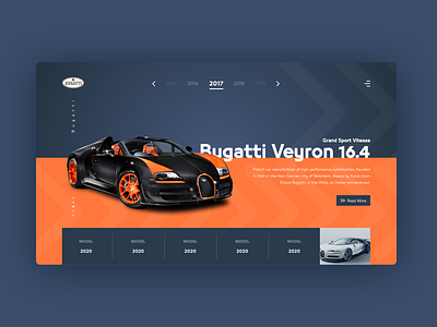 Bugatti History Info Slider adobexd bugatti car cars design graphic design home page ios landing page mobile app slider ui ux web design webdesign website xd design