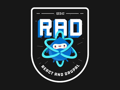 "RAD" sticker decoupled drupal mascot react sticker stickermule