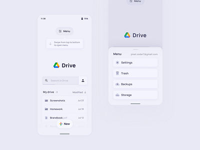 Google Drive Redesign Exploration Concept app concept design design system drive experiment exploration files gesture manager mobile modern page redesign ui ux