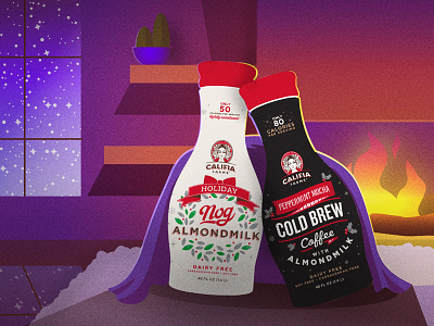 Califia Farms Holiday Bottle Snuggles almond milk beverage califia califia farms illustrator photoshop product illustration social content