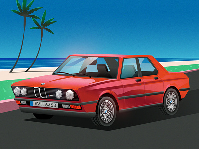 1980 BMW 80s beach bmw california car illustrator los angeles photoshop red retro