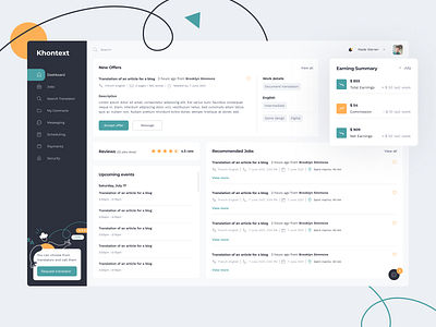 Job search service dashboard 🔸 branding dashboard design desktop figma geometric pattern graphics graphs and charts green hire icon illustration interface job search logo mentalstack product design service translator ui