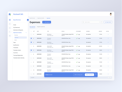 Accounting system accounting system app assignee blue cards claims expenses green icon illustration interface mentalstack menu product design self service side menu table ui ux web service