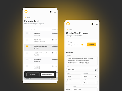 Accounting system app accounting system app claims expense forms glow horizontal scroll icon illustration interface mentalstack mobile notifications pop up product table ui ux vector yellow