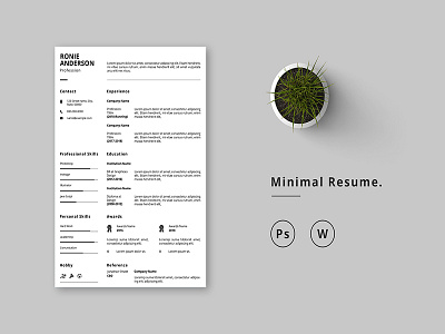 Minimal Resume a4 size minimal design professional resume resume word file