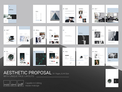 Aesthetic Proposal abstract aesthetic brochure corporate fashion feminine guidelines indesign lifestyle magazine minimal olive pack pitch profesional proposal shadow studio templates typography