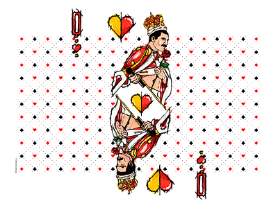 Freddie, Queen Card - TheMushroomDesign card colorful design fastdraw flat illustration flatdesign freddie freddiemercury heart illustration pixel poker procreate q queen sketc themushroomdesign vector vectorart