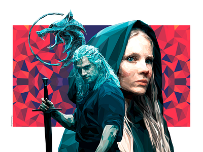 The Witcher / Geralt and Ciri ciri colorful flat flat illustration flatdesign geralt illustration logo lowpoly lowpolyart netflix serie sword themushroomdesign thewitcher vector vectorart witcher wolf