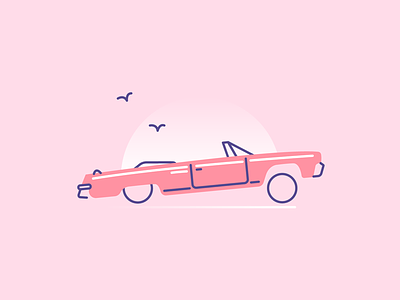 Florida time car florida icon illustration line drawing low rider miami pink simple sunset
