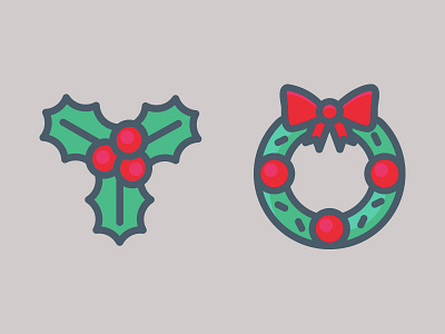 Holly & wreath Christmas icon designs christmas decoration festive green holiday icon illustration red vector