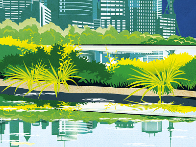 Cityscape Reflection city foliage illustration plants quayside reflection vector wharf