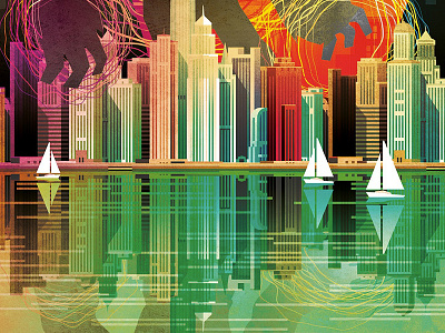 Quayside City boating cityscape reflection vector