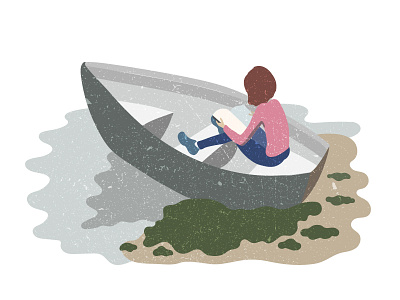Boat adobe boat girl illustration illustrator reading vector