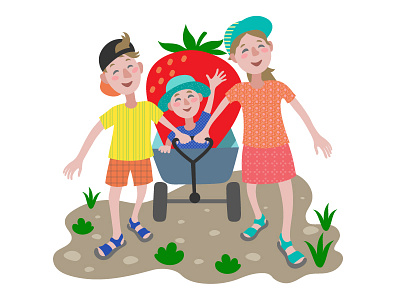 U-pick strawberries adobe children farm illustration illustrator strawberry vector