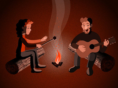 Campfire adobe campfire fire guitar illustration illustrator people singing sitting vector