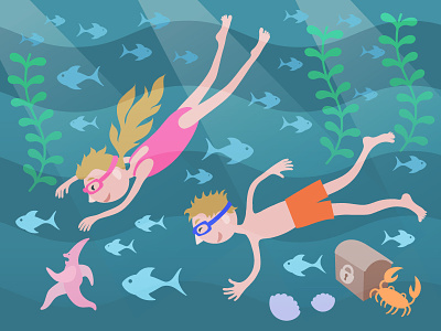Swimmers adobe child children crab fish illustration illustrator swim swimmers vector water