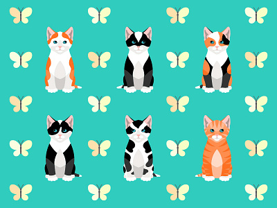 Kittens adobe animal butterflies illustration illustrator kittens pattern vector