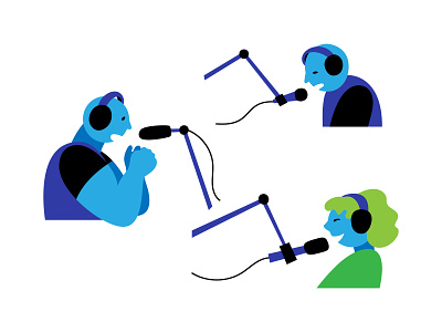 Podcasting dude equipment flat girl host illustration isolated man microphone people podcast podcaster podcasting talking vector woman