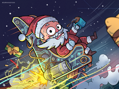 Santa s Flying Chair cartoon character cartoon illustration christmas illustration