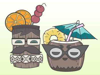 Tiki Cup & Coconut Drink coconut drink tiki cup tropical drinks vector art vector illustration