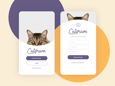 Catgram Login - UI Challenge account adobexd app cat cute cute animal daily ui login pet sing up ui ux yellow