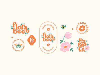Florabee 🌿 Branding Illustration branding cute design flower shop flowers illustration logo pink retro typography vector