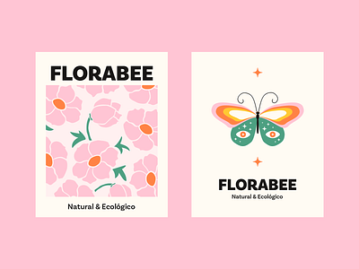 Florabee 🌸🌿 Illustrations branding flower shop flowers illustration logo pink poster retro typography vector