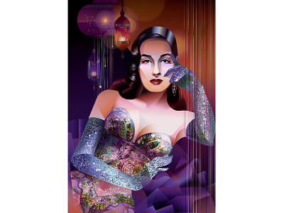 The portrait of Dita Von Teese adobeillustrator cabaret celebrity dancer illustration paris parisian portrait retro vector woman