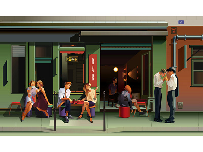 The parisian Cafe adobeillustrator architecture bar cafe cafeteria character city illustration cocktail cocktail bar date illustration lgbt marais paris parisian retro summer party vector