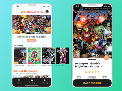 Worlcomix [Comics buying app] app avengers comics dailyui pokemon productdesign ui userexperience ux uxdesign uxui