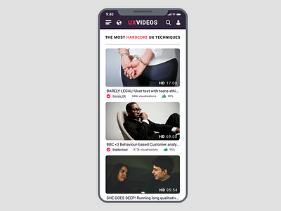 UXvideos App for #DailyUI Challenge [16]