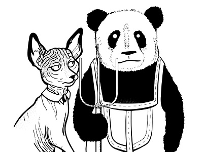 Sphynx-Panda american gothic illustration panda bear sphynx cat