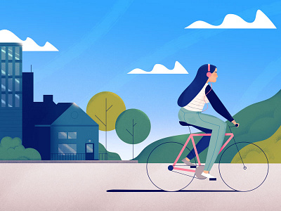 Balanced life 🌴 bike brush character female girl illustration illustrator scene situation tech texture vector