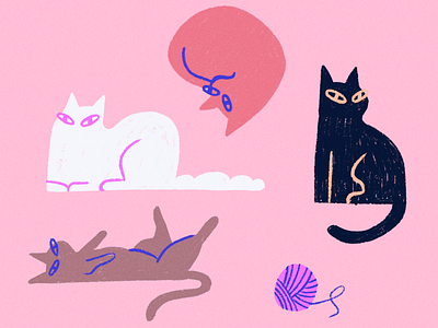 cats are friends brush cats character female illustration illustrator ipad ipadpro lines procreate scene simple texture textures vector