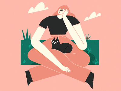 sit with me brush cat cat lady cats character illustration illustrator procreate scene texture