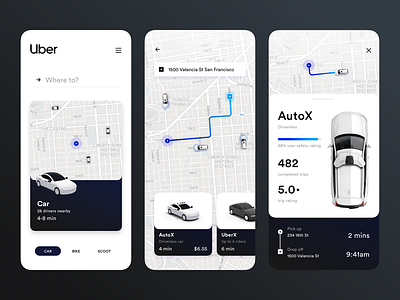 Uber goes autonomous app car ios map mobile redesign rideshare taxi travel uber ui ux