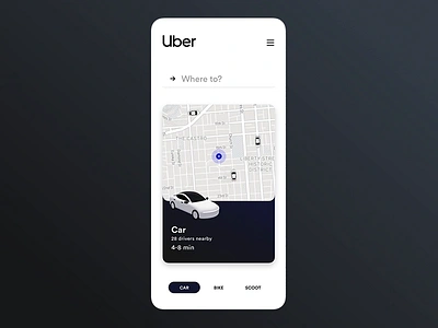 Uber redesign challenge app auto car driverless ios location map mobile rideshare taxi travel uber ui ux