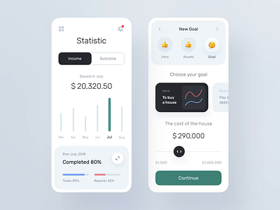 Statistic and Setting Goals pages for Banking app animation balance bank account calendar chart design system finance app fintech interface management app mobile movement payment prepaid product design statistics ui ux ux design video