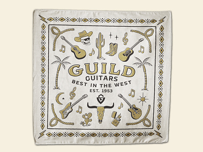 Guild Guitars Bandana Design american bandana bandana art bluegrass blues branding country country music desert folk guitars illustration lettering pattern print retro rock skull typography western