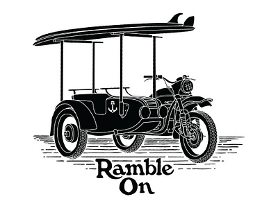Ramble On branding illustration line art motorcycle outdoor surf typography ural vintage