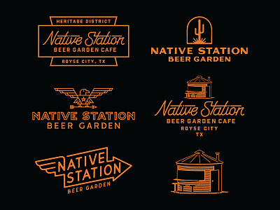 Native Station Beer Garden Cafe arrow art direction badge branding cactus design eagle graphic designer illustration lettering logo texas typography vintage
