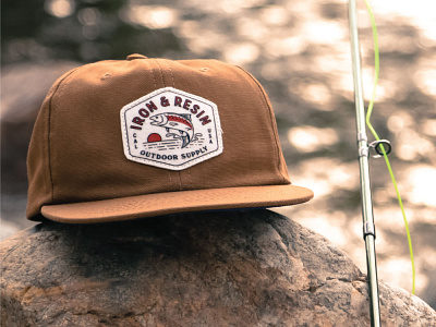 Rigger Hat apparel apparel design badge branding camp design fish fish logo fly fishing hat outdoor patch sunset trout typography vintage western