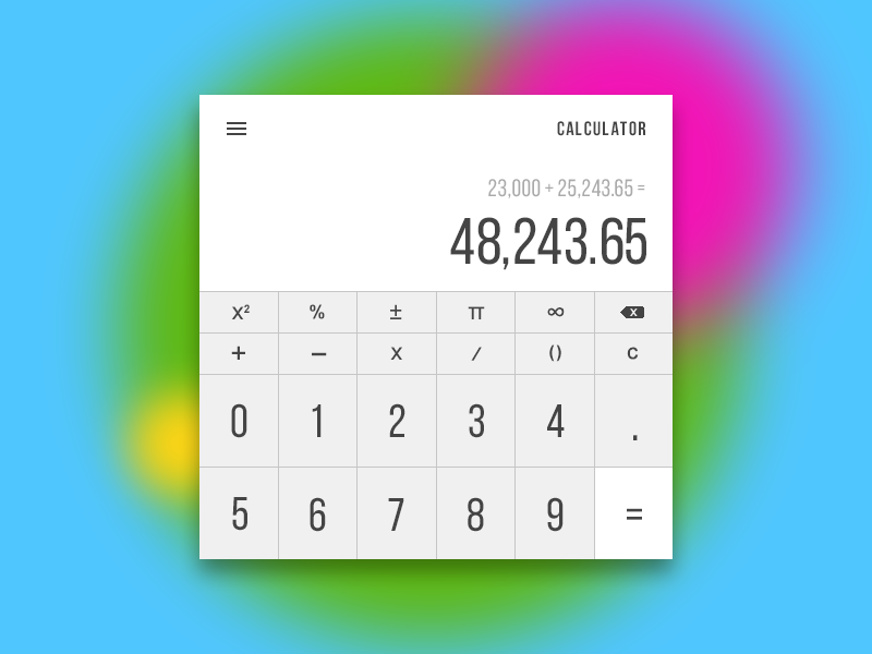 015 - Panoramic Calculator material algebra tool widget numbers formulas math calculator