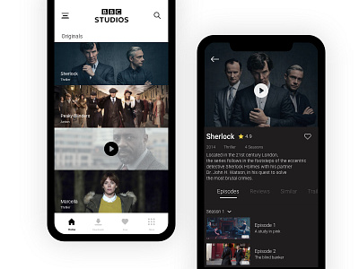 BBC Studios App black mobile ui ux