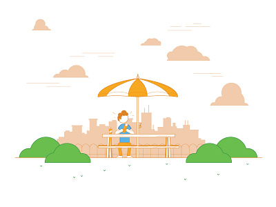 Enjoy Your Burrito burrito character city clouds day illustration outside picnic table umbrella