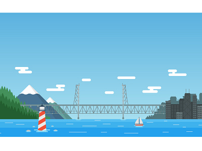 Bridge Landscape boat bridge building city cloud forest illustration landscape lighthouse mountain title water