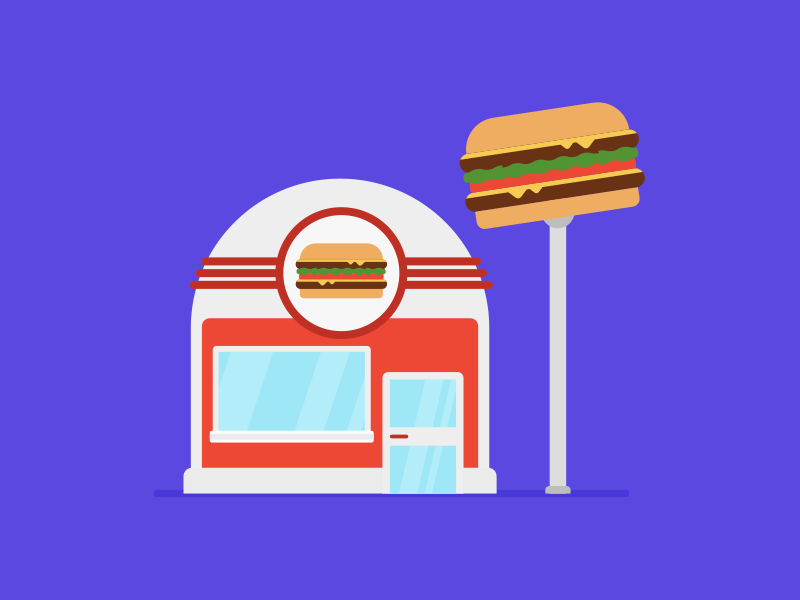 Burger Shop Build On animation build burger explainer food illustration loop restaurant shop store yum