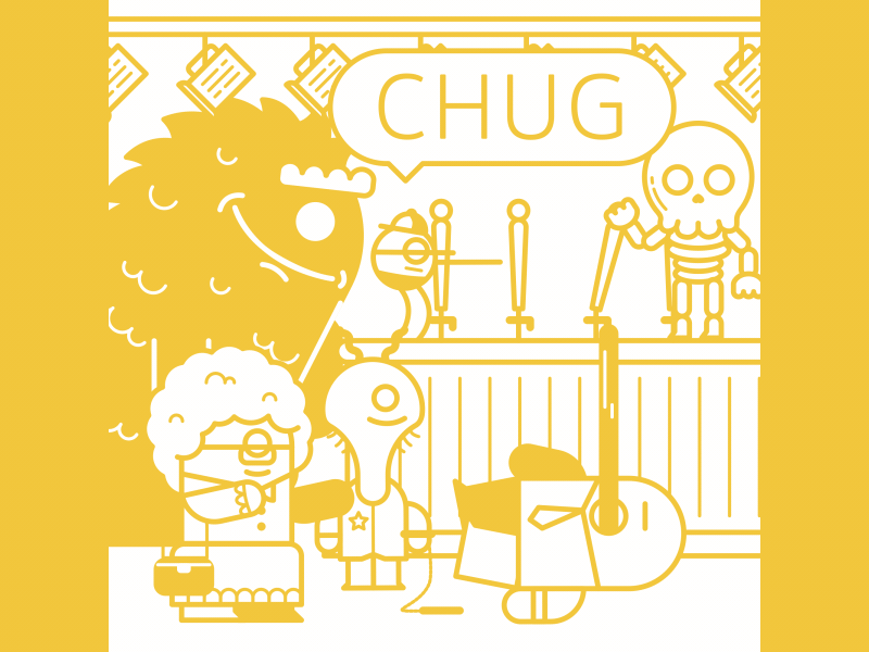 CHUG bar beer character chug design gif loop