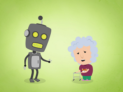 Grandma And Robot character explainer grandma illustration robot